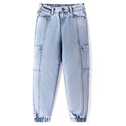 Pine Kids Denim Woven Full Length Washed Cargo Jeans with Pockets  -Blue