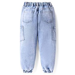 Pine Kids Denim Woven Full Length Washed Cargo Jeans with Pockets  -Blue