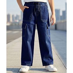 Pine Kids Denim Woven Full Length Washed Jeans with Cargo Pockets -Navy Blue