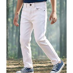 Pine Kids Denim Woven Full Length Washed Jeans -  White