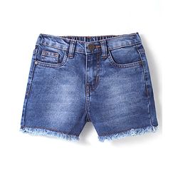Pine Kids Woven Above Knee Length Washed Denim Shorts - Blue