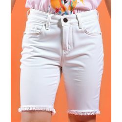 Pine Kids Denim Woven Knee Length Washed Shorts -  White