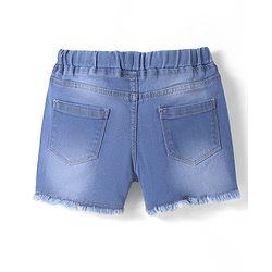 Pine Kids Knit Mid Thigh Washed Denim Shorts With Bow Applique - Blue