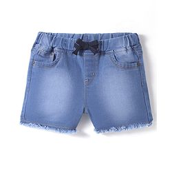 Pine Kids Knit Mid Thigh Washed Denim Shorts With Bow Applique - Blue
