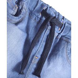 Pine Kids Knit Mid Thigh Washed Denim Shorts With Bow Applique - Blue