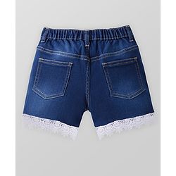 Pine Kids Mid Thigh Length Washed Denim Shorts with Lace Detailing - Blue