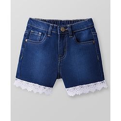 Pine Kids Mid Thigh Length Washed Denim Shorts with Lace Detailing - Blue