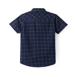 Pine Kids Denim Washed Woven Half Sleeves Check Shirt with Text Print - Navy Blue