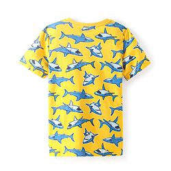 Pine Kids Single Jersey Knit Half Sleeves Night Suit With Shark Print - Yellow