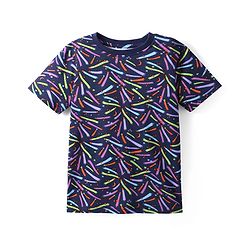 Pine Kids Single Jersey Knit Half Sleeves Night Suit with Star Print - Navy Blue