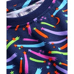 Pine Kids Single Jersey Knit Half Sleeves Night Suit with Star Print - Navy Blue