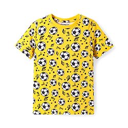 Pine Kids Single Jersey Knit Half Sleeves Night Suit with Football Print - Yellow