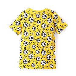 Pine Kids Single Jersey Knit Half Sleeves Night Suit with Football Print - Yellow