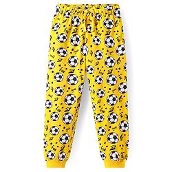 Pine Kids Single Jersey Knit Half Sleeves Night Suit with Football Print - Yellow