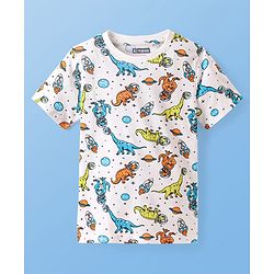 Pine Kids Single Jersey Knit Half Sleeves Night Suit with Dino Print - Blue White & Orange