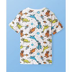 Pine Kids Single Jersey Knit Half Sleeves Night Suit with Dino Print - Blue White & Orange