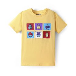 Pine Kids Single Jersey Knit Half Sleeves Night Suit with Robot Print - Yellow & Blue
