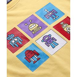 Pine Kids Single Jersey Knit Half Sleeves Night Suit with Robot Print - Yellow & Blue