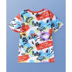 Pine Kids Single Jersey Knit Half Sleeves Night Suit with Text Print - White