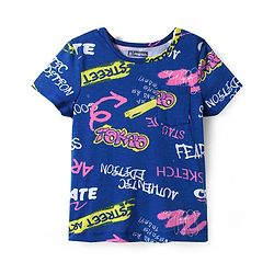 Pine Kids Single Jersey Knit Half Sleeves Night Suit With Text Print - Navy Blue