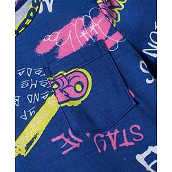 Pine Kids Single Jersey Knit Half Sleeves Night Suit With Text Print - Navy Blue