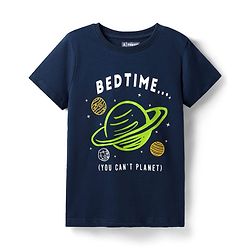 Pine Kids Single Jersey Knit Half Sleeves Night Suit with Space  Print - Navy Blue