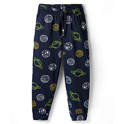 Pine Kids Single Jersey Knit Half Sleeves Night Suit with Space  Print - Navy Blue