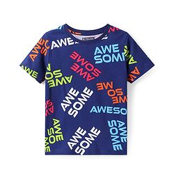 Pine Kids Single Jersey Knit Half Sleeves Night Suit With Awesome Print - Navy Blue