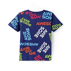 Pine Kids Single Jersey Knit Half Sleeves Night Suit With Awesome Print - Navy Blue