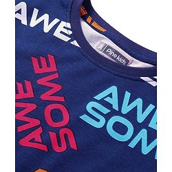 Pine Kids Single Jersey Knit Half Sleeves Night Suit With Awesome Print - Navy Blue