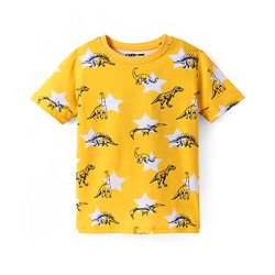 Pine Kids Single Jersey Knit Half Sleeves Night Suit with Dino Print - Yellow