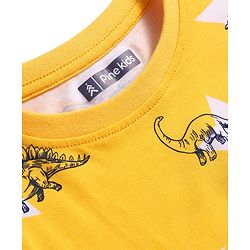 Pine Kids Single Jersey Knit Half Sleeves Night Suit with Dino Print - Yellow