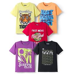 Pine Kids Cotton Knit Half Sleeves Printed T-Shirts Pack of 5 - Multicolor