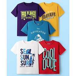 Pine Kids Cotton Knit Half Sleeves T-Shirts With Cool Dude Text Print Pack Of 5 - Red Yellow & Blue