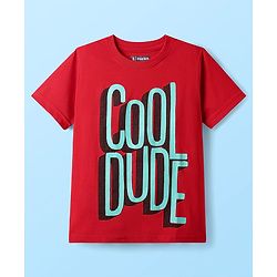 Pine Kids Cotton Knit Half Sleeves T-Shirts With Cool Dude Text Print Pack Of 5 - Red Yellow & Blue