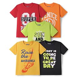Pine Kids Cotton Knit Half Sleeves Printed T-Shirts Pack of 5 - Multicolor