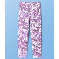 Pine Kids Cotton Lycra Knit Full Length Legging With Abstract Print - Purple & White