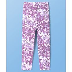Pine Kids Cotton Lycra Knit Full Length Legging With Abstract Print - Purple & White