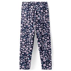 Pine Kids Cotton Lycra Knit Full Length Leggings with Floral Print - Navy Blue