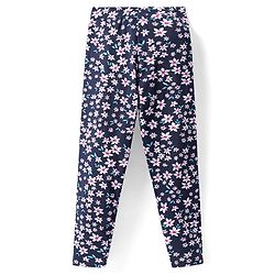 Pine Kids Cotton Lycra Knit Full Length Leggings with Floral Print - Navy Blue