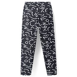 Pine Kids Cotton Lycra Knit Full Length Leggings with Print - Black & White