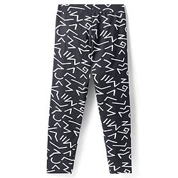 Pine Kids Cotton Lycra Knit Full Length Leggings with Print - Black & White