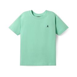 Pine Kids Cotton Knit Half Sleeves T-Shirt with Logo Print - Light Green