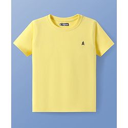 Pine Kids Cotton Knit Half Sleeves T-Shirt with Logo Print - Lemon