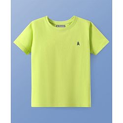 Pine Kids Cotton Knit Half Sleeves T-Shirt with Logo Print - Lemon