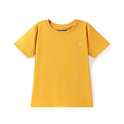 Pine Kids Cotton Knit Half Sleeves T-Shirt with Logo Print - Lemon