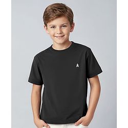 Pine Kids Cotton Knit Half Sleeves T-Shirt with Logo Print - Lemon