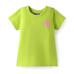 Pine Kids Cotton Knit Half Sleeves T-Shirt with Glitter Text Print - Limegreen