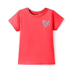 Pine Kids Cotton Knit Half Sleeves T-Shirt with Glitter Text Print - Limegreen