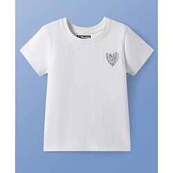 Pine Kids Cotton Knit Half Sleeves T-Shirt with Glitter Text Print - Limegreen